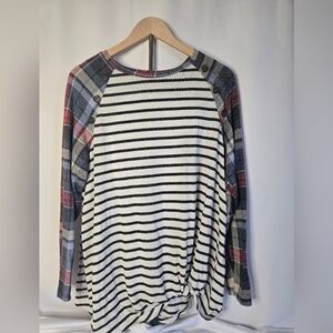 Maurices Plus Size 0X Striped Front Knot Button Tee – Casual & Flattering